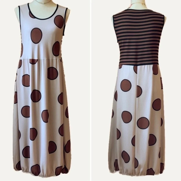 NAYA Brown Large Polka Dot Maxi Dress Size S/M - Picture 1 of 13